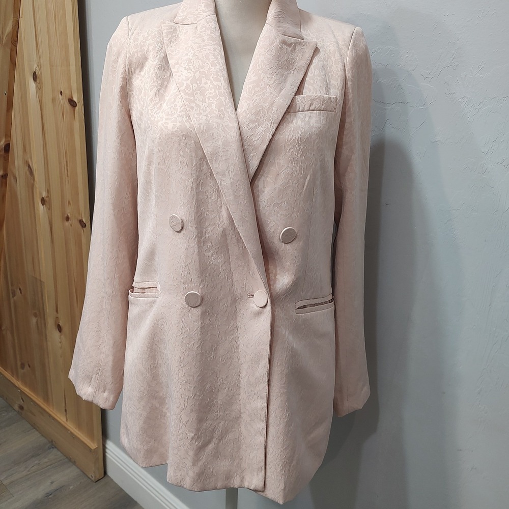 House Of Harlow Woman Sz Small Pale Pink Jacquard Double Breasted Blazer Jacket